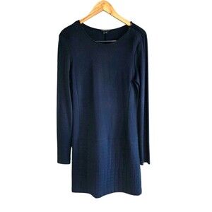 Theory Quilted Dress Women’s Large Navy Quiet Luxury Knee Length Shoulder Zip
